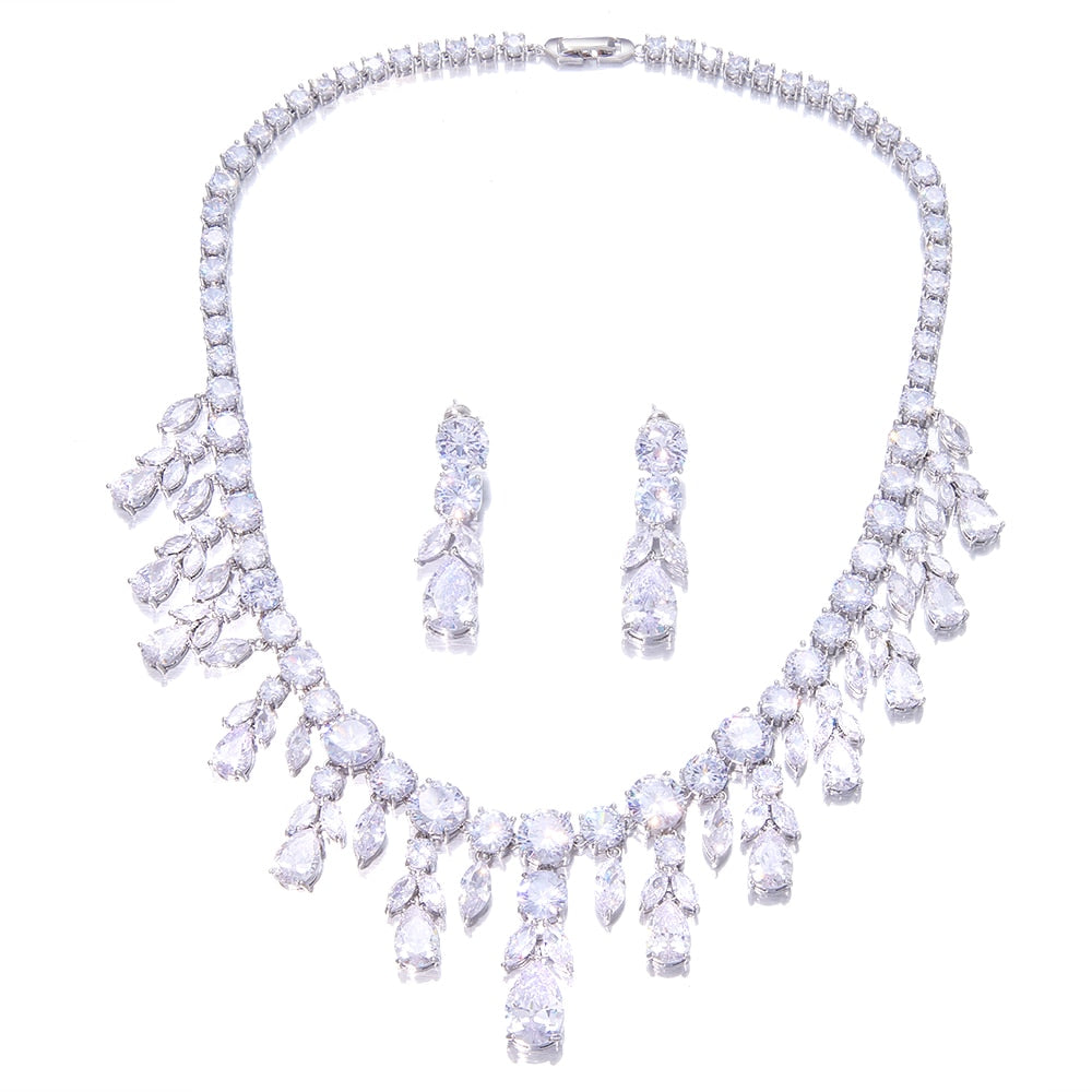 Elegant Cubic Zirconia Geometric Jewelry Set
 
 Enhance your ensemble with our stunning Cubic Zirconia Wedding Necklace Earrings Jewelry Set. This trendy set features:
 
 Exquisite geometric design
 Perfect foGlam DuchessGlam DuchessElegant Cubic Zirconia Geometric Jewelry Set