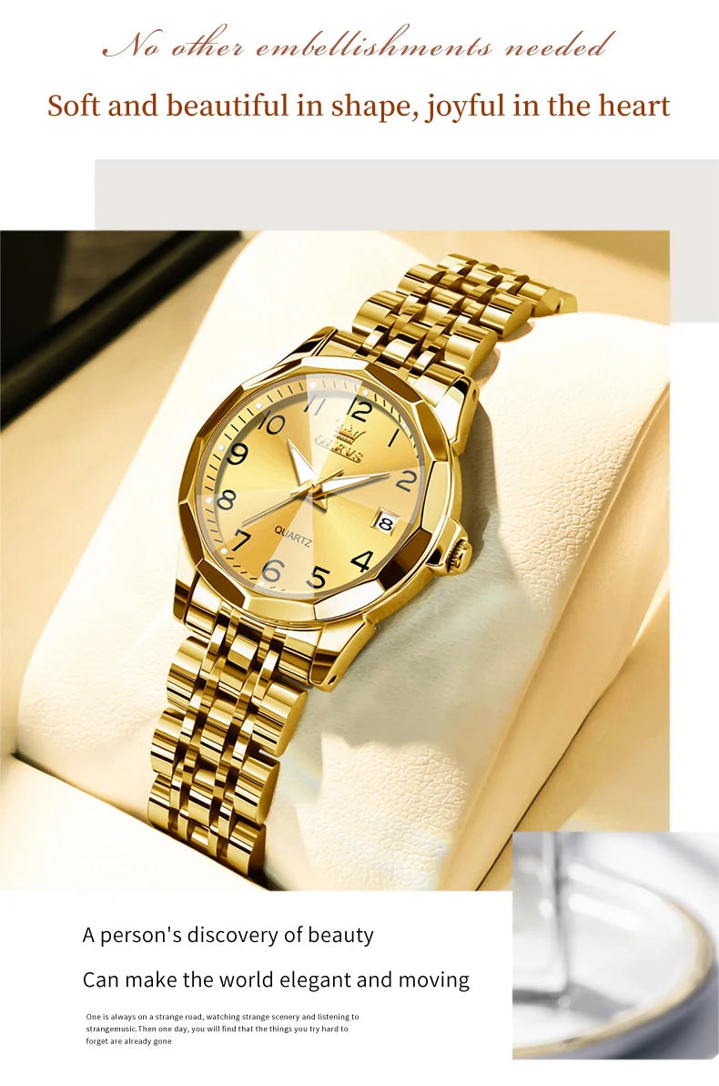 Luxury Quartz Watch - OLEVS Women's Stainless Steel Wristwatch with Digital Dial Calendar