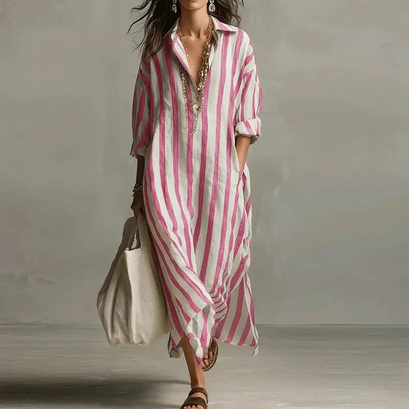 Vintage Printed Maxi Dresses For Women Casual Striped Printed Loose Beach Holiday Long Dresses For Women Party Dress Boho by Adornity