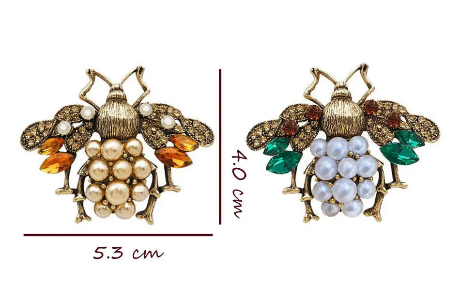Vintage Bee Brooch - Pearl Crystal Rhinestone Metal Insect Pin Badge