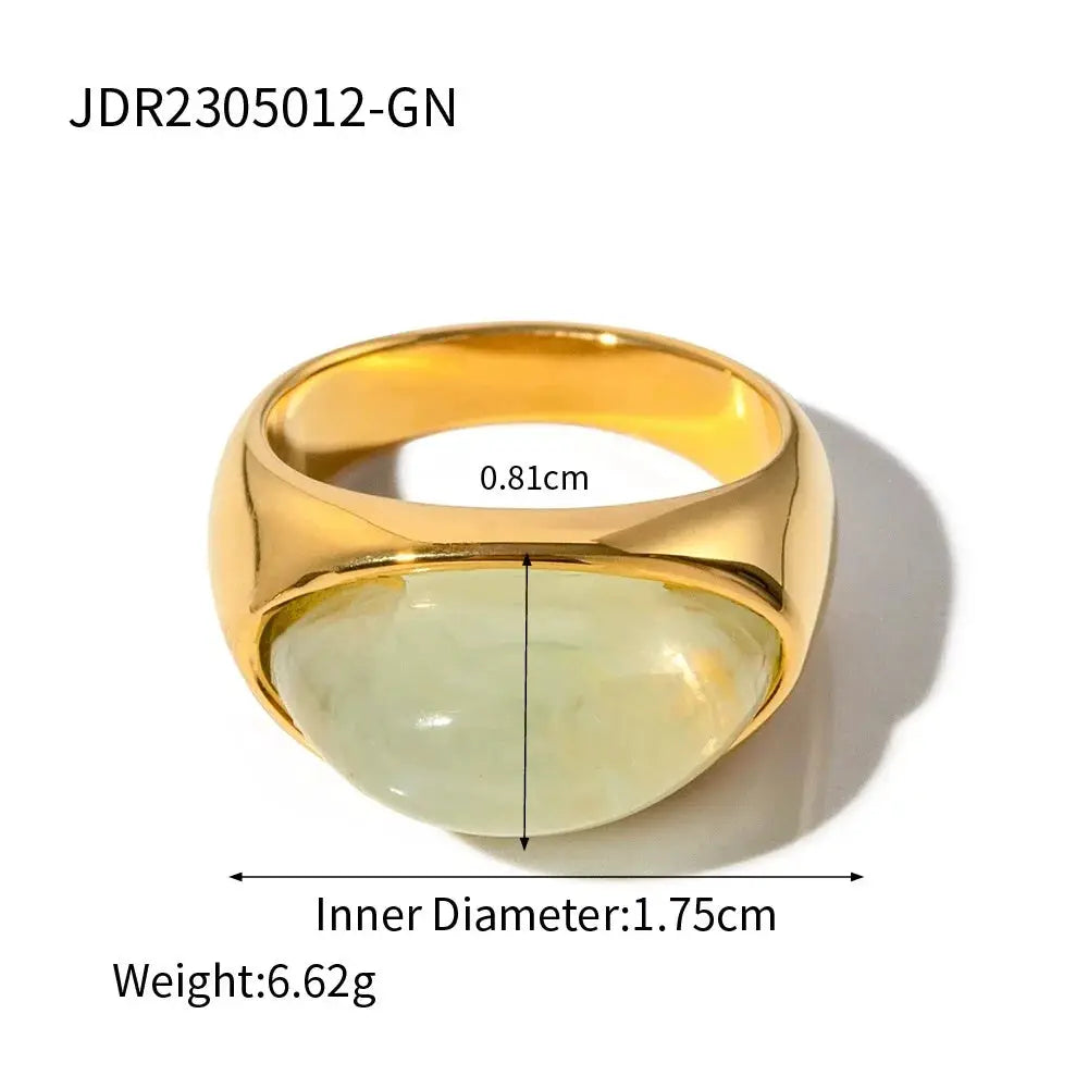 Uworld Retro Green Zircon Ring 18k Gold Color Plated Stainless Steel Round Ring Can be Stacked as a Gift for Women's Accessories by Adornity