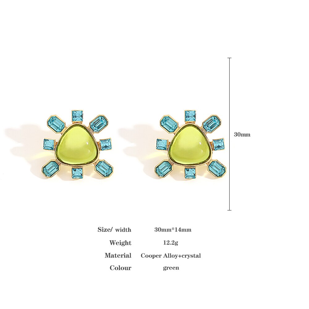 Geometric Crystal Flower Green Stud Earrings