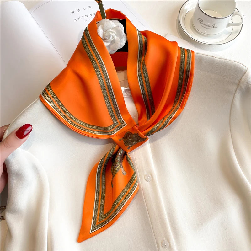 Luxury Spring Summer Ear Silk Scarf Women Striped Print Neckerchief Wrist Towel Korean Style Tie Bag Band Ladies Neck Scarf 2023