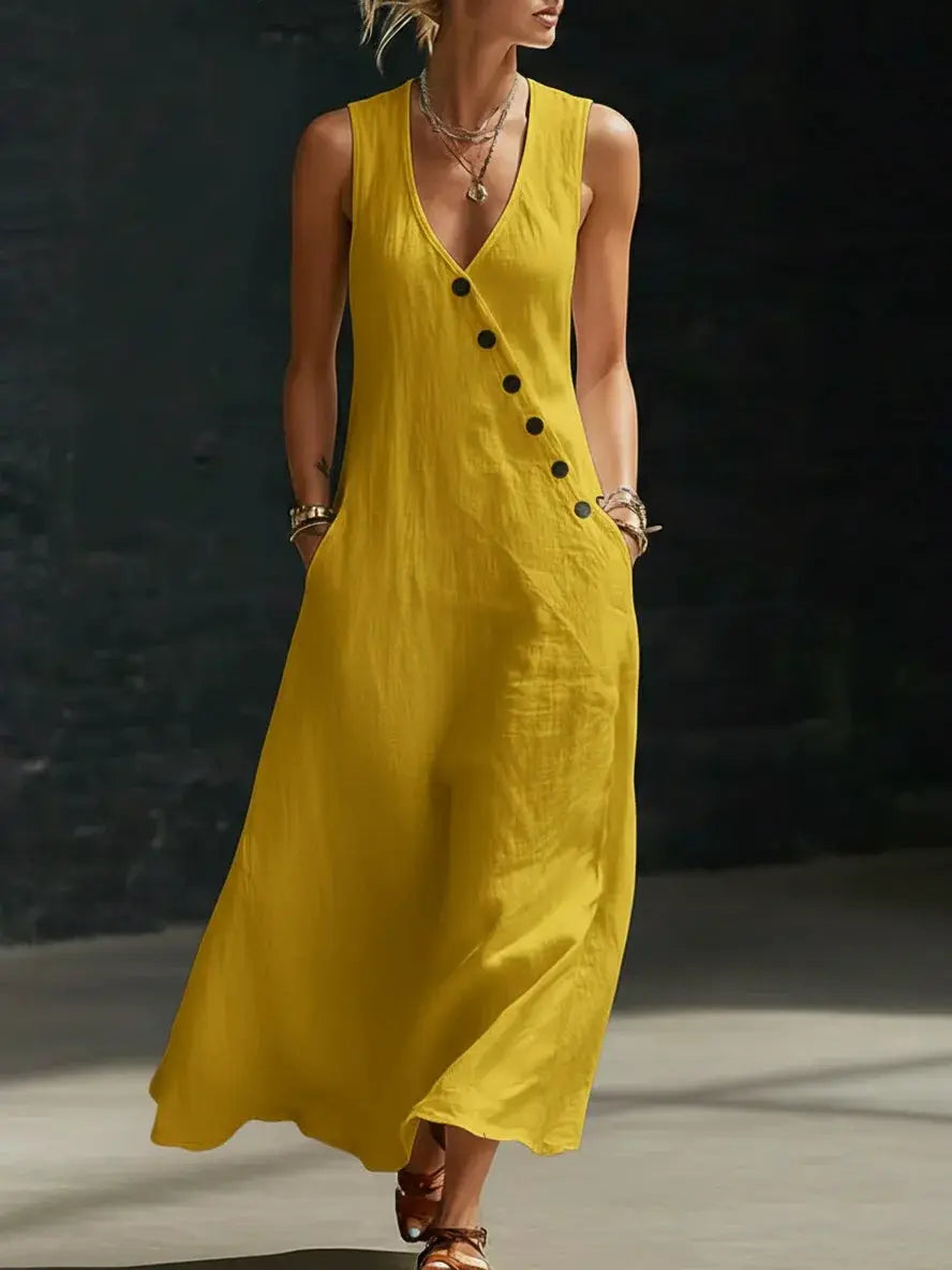 Casual Sleeveless Loose Maxi Dress Women Summer 2026 Fashion Solid Color V-neck Holliday Long Dresses Elegant by Adornity