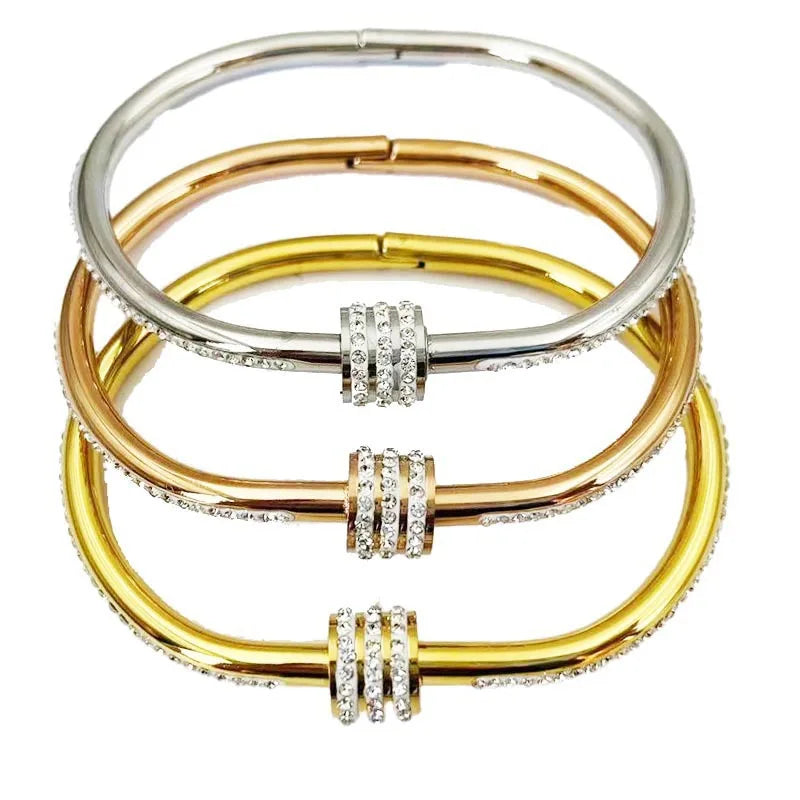 Gold Plated Crystal Bangle Bracelet - Luxury Handmade Stainless Steel Jewelry