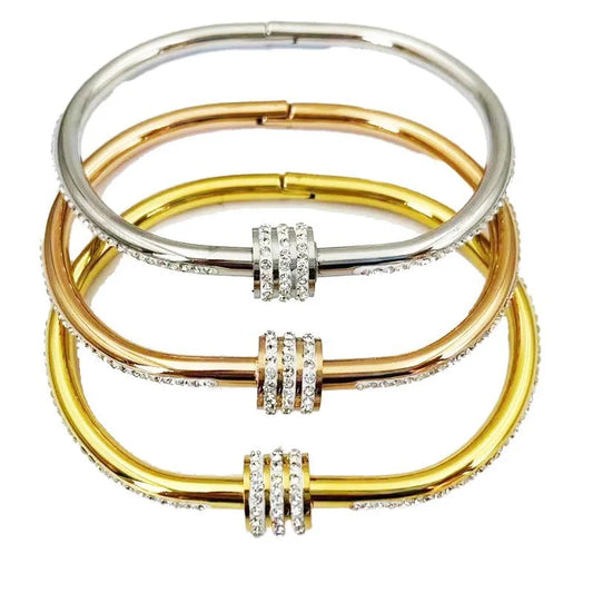 Gold Plated Crystal Bangle Bracelet - Luxury Handmade Stainless Steel Jewelry