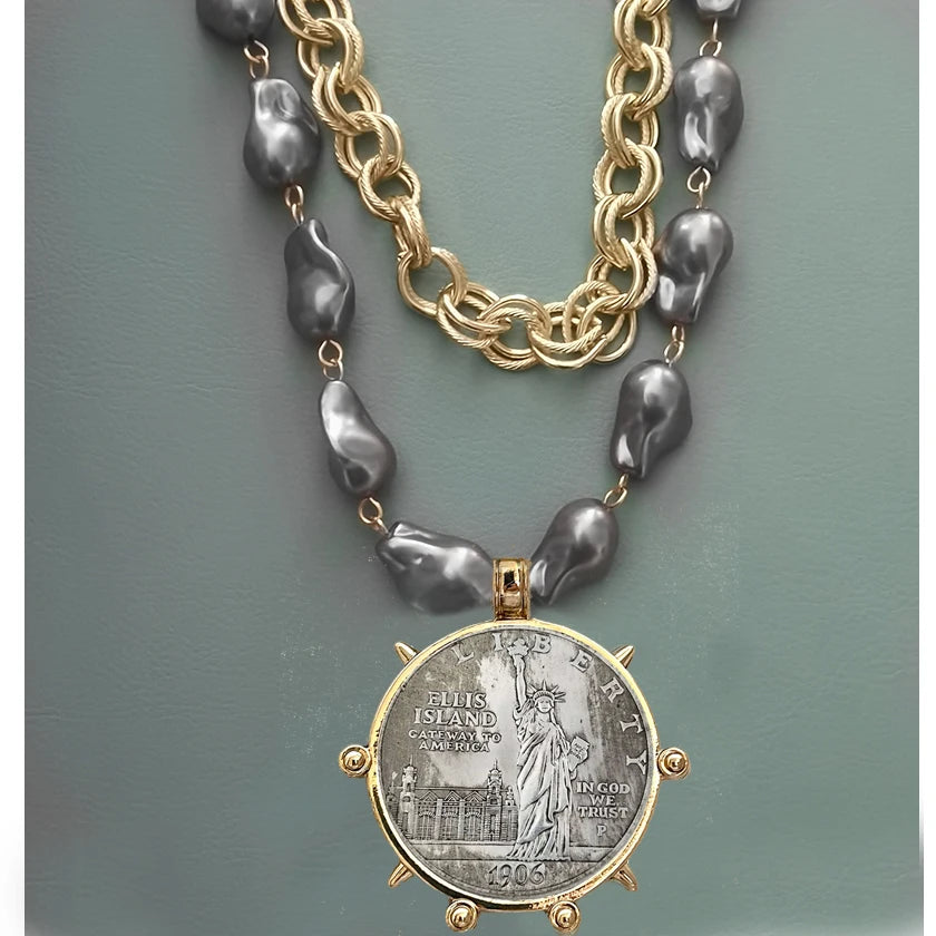 Coin Pendant Necklace - Large British Penny Collectibles Charm With Figaro Chain