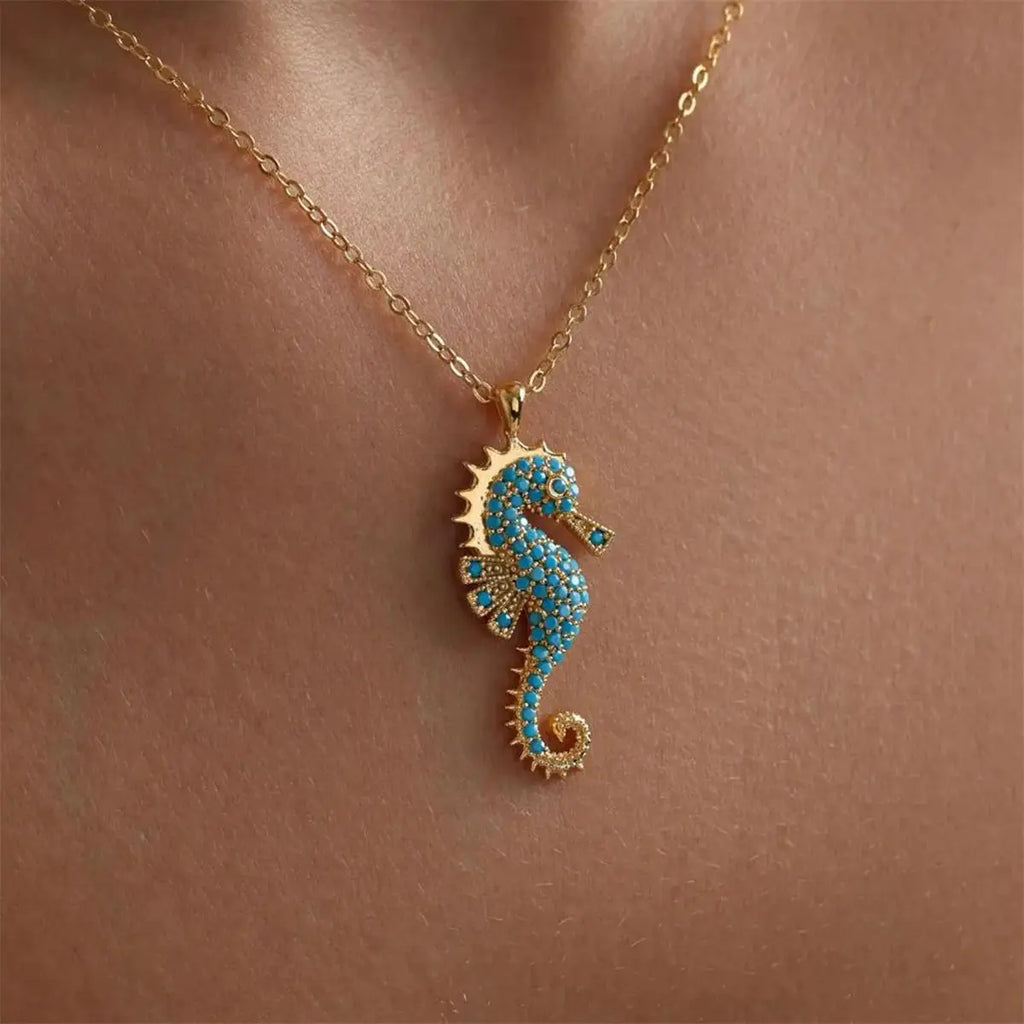 Seahorse Pendant Necklace | 18K Gold Plated Stainless Steel with Zircon Inlay, Jewelry for Women by Adornity