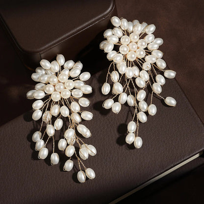 Bridal Imitation Pearl Flower Earrings Bridal Sweet Handmade Beading Earrings