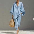 Female Clothing Two Piece Set 2026 Spring V Neck Loose Top Pullover & Long Pants Outfits Woman Batwing Sleeve Vintage Suit Mujer by Adornity