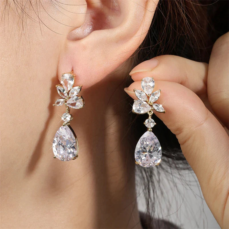 Classic Water Drop Zirconia Pendant Earrings Necklace Jewelry Set