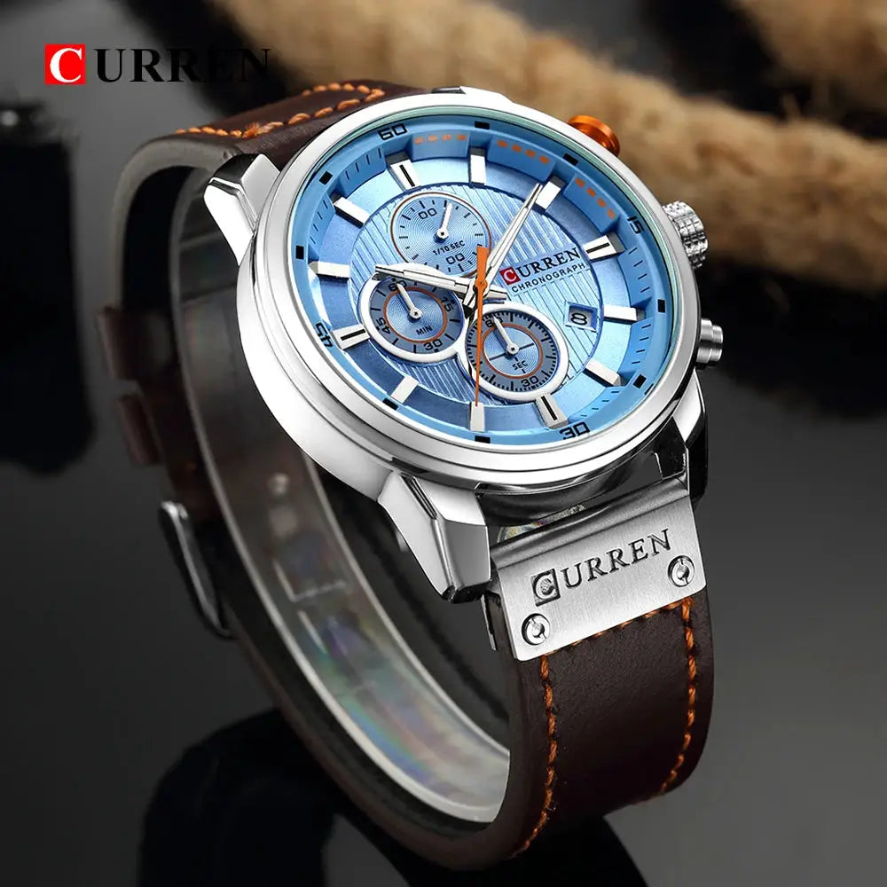 CURREN 8291 Mens Quartz Chronograph Watch Casual Leather Military Sport Fashion Gentleman Wristwatch by Adornity