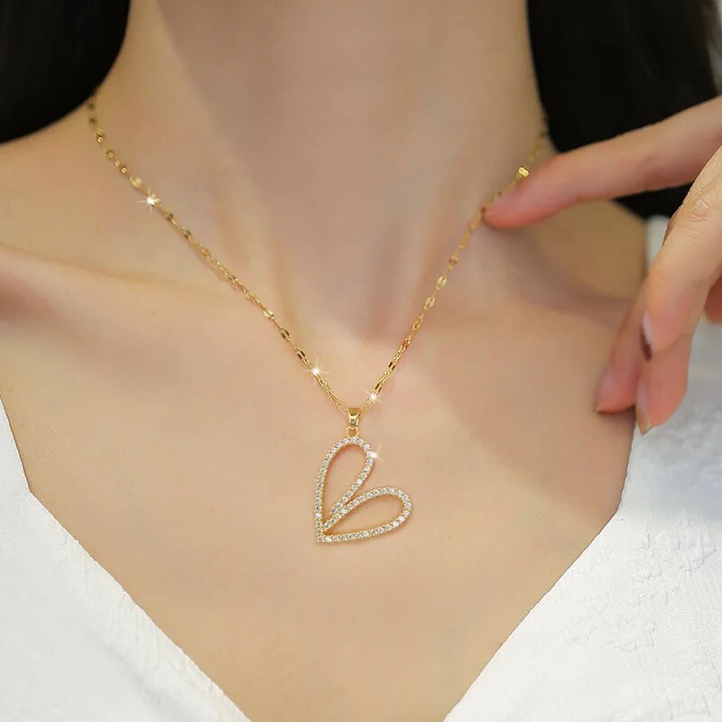 Creative Hollow Heart Stainless Steel Pendant Necklace