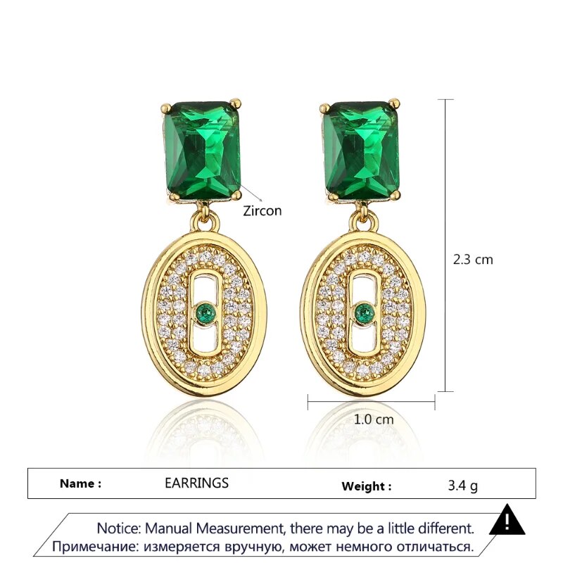 Elegant Green Zircon Oval Drop Earrings