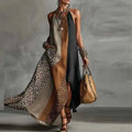 Women Patchwork Animal Print Elegant Party Dresses 2026 Spring Halter Split Hem Long Dress Summer Sleeveless Vacation Maxi Dress by Adornity