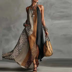 Women Patchwork Animal Print Elegant Party Dresses 2026 Spring Halter Split Hem Long Dress Summer Sleeveless Vacation Maxi Dress by Adornity