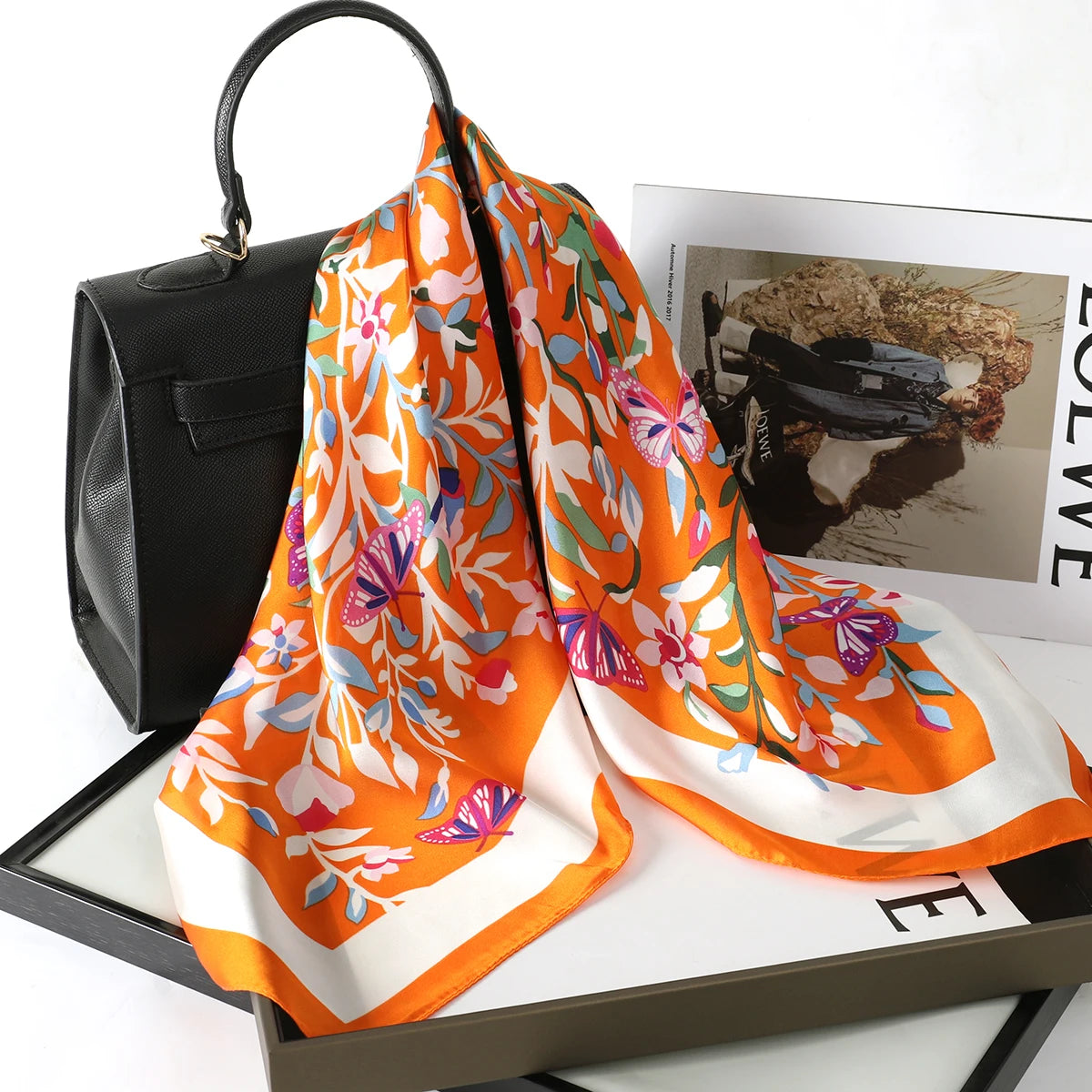 Luxury Silk Satin Scarf for Women - Printed Shawl Bandana 70x70cm