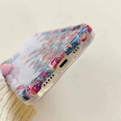 Vintage Floral Oil Painting Phone Case for iPhone 11, 12, 13, 14, 15, and 16 Pro Max – Elegant Shockproof Silicone Cover with Artistic Flower Design