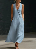 Casual Sleeveless Loose Maxi Dress Women Summer 2026 Fashion Solid Color V-neck Holliday Long Dresses Elegant by Adornity