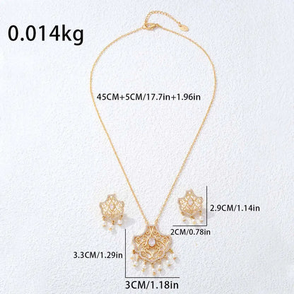 Vintage Wedding Gold Hollow Crystal Floral Necklace Earrings