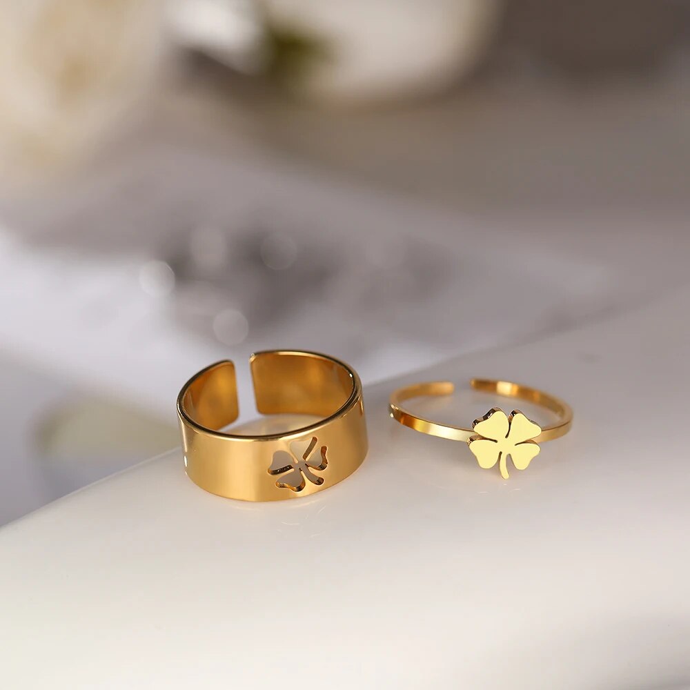 Clover Stainless Steel Fashion Couple Rings Set of 2