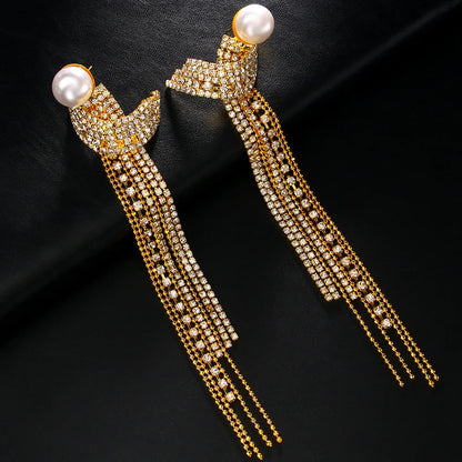 Elegant Long Tassel Rhinestone Drop Earrings Wedding Jewelry