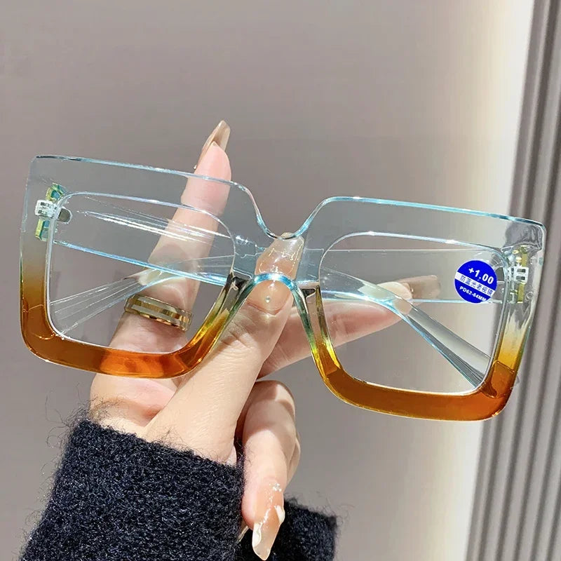 Women's Reading Glasses | Geometric Retro Square Frames With Transparent Lenses