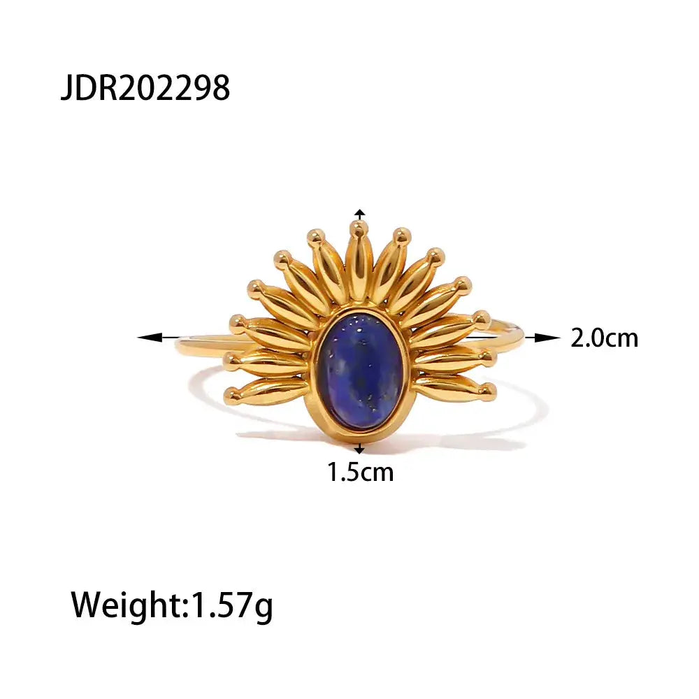 European and American Natural Stone Ring Titanium Steel Non-Fading Hand Jewelry for Women High-End Stainless Steel Jewelry by Adornity