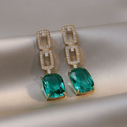 Emerald Geometric Zircon Drop Earrings