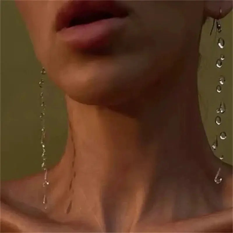 Simple Transparent Water Drop Clavicle Chain Thin Rope Beaded Tassel Earrings Necklace Bracelet Women Niche Personalized Jewelry by Adornity