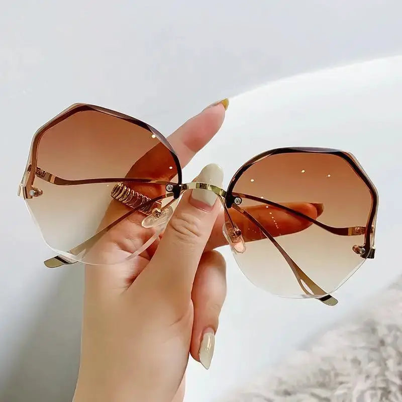 Elara Rimless Polygon Sunglasses Metal Frame Collection Exclusive UV400 Protection