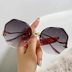 Elara Rimless Polygon Sunglasses Metal Frame Collection Exclusive UV400 Protection