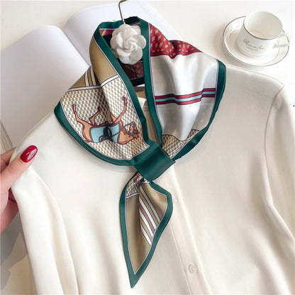 Luxury Spring Summer Ear Silk Scarf Women Striped Print Neckerchief Wrist Towel Korean Style Tie Bag Band Ladies Neck Scarf 2023