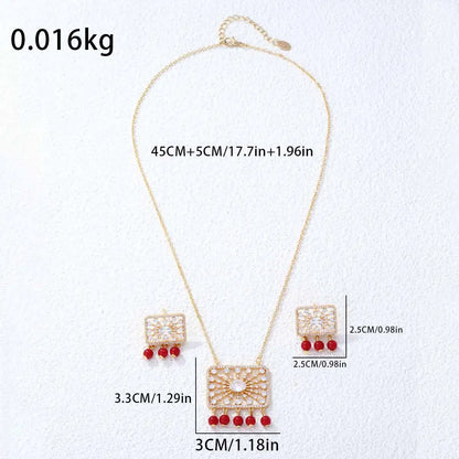 Square Hollow Cubic Zirconia Crystal Bridal Necklace and Earrings Set