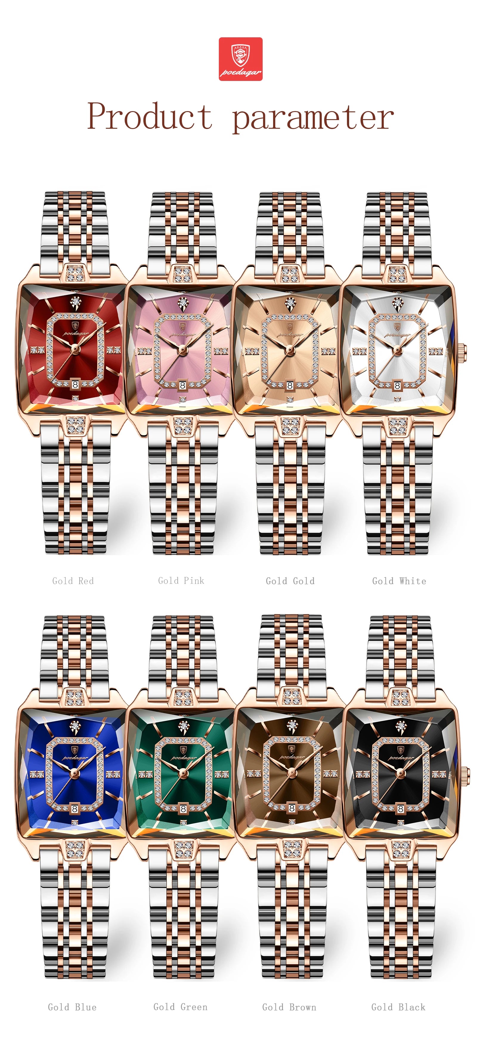 Luxury Women's Watch - Waterproof Stainless Steel Rectangle Calendar Quartz Timepiece