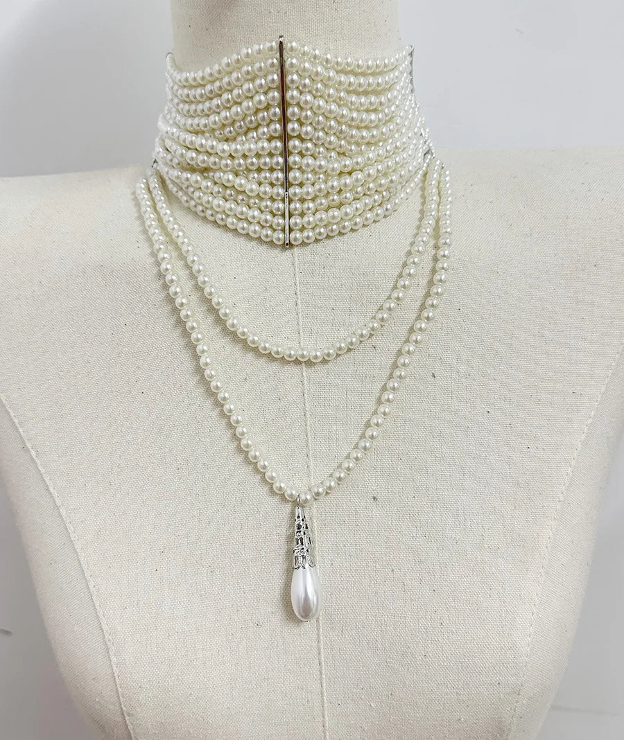 Pearl Tassel Necklace – Vintage Multi-Layered Teardrop Pendant Jewelry