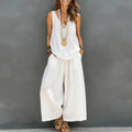 Boho Vacation Summer Beach Outfits Woman Sexy V Neck Hollow Top Wide Leg Pants Sets Spring Casual Sleeveless Loose Suit Harajuku by Adornity