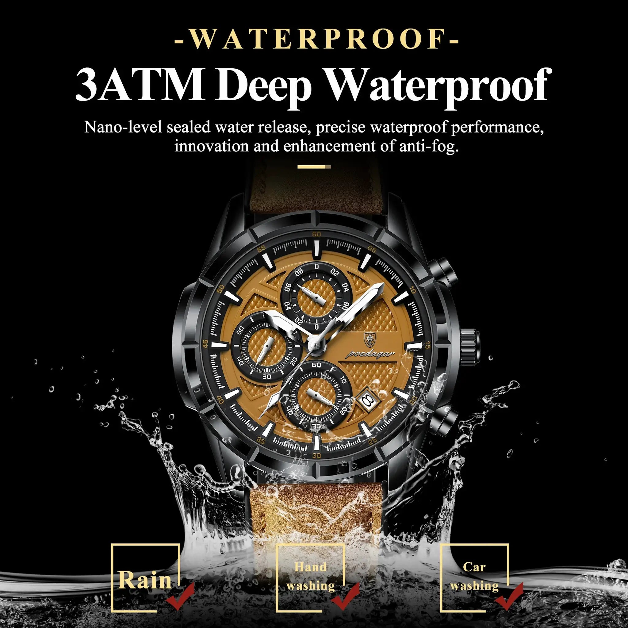 POEDAGAR Luxury Top Men Wristwatch Quartz Original Leather Men's Watches Date Chronograph Waterproof Luminous Man Watch Male+Box by Adornity