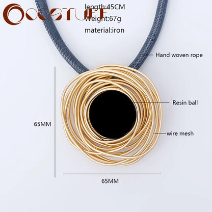 Gold Geometric Black Rope Necklace