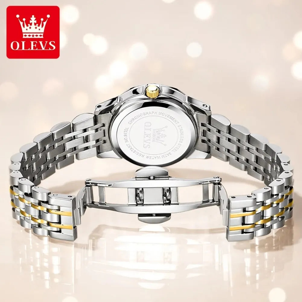 Luxury Quartz Watch - OLEVS Women's Stainless Steel Wristwatch with Digital Dial Calendar