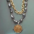 Coin Pendant Necklace - Large British Penny Collectibles Charm With Figaro Chain by Adornity