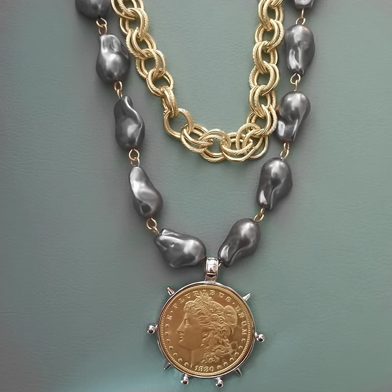 Coin Pendant Necklace - Large British Penny Collectibles Charm With Figaro Chain