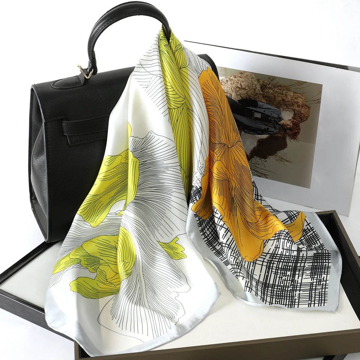 Luxury Silk Satin Scarf for Women - Printed Shawl Bandana 70x70cm