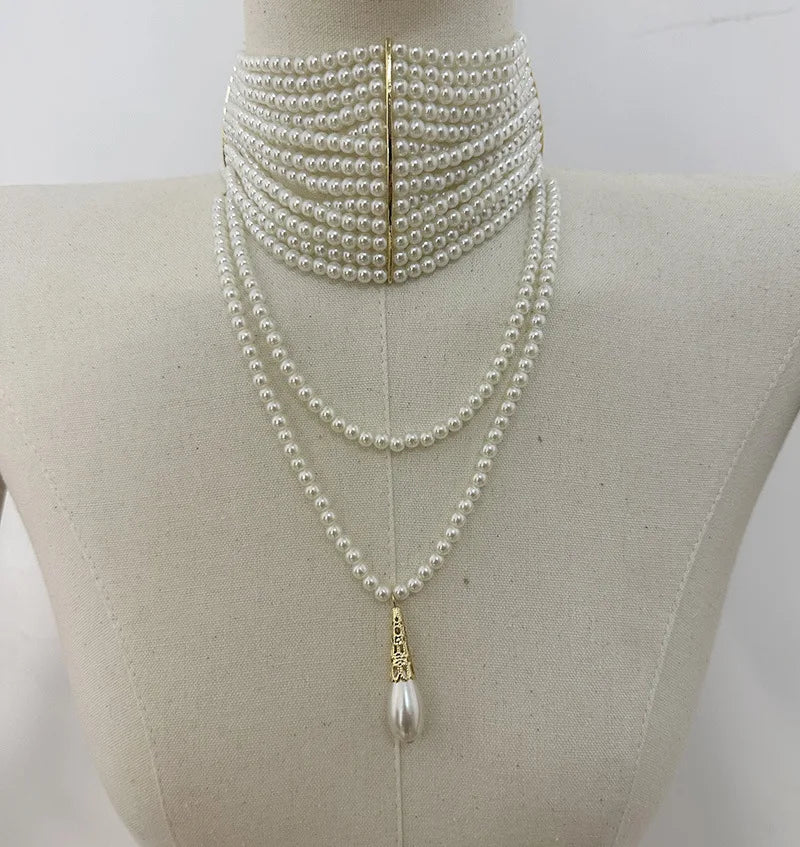 Pearl Tassel Necklace – Vintage Multi-Layered Teardrop Pendant Jewelry