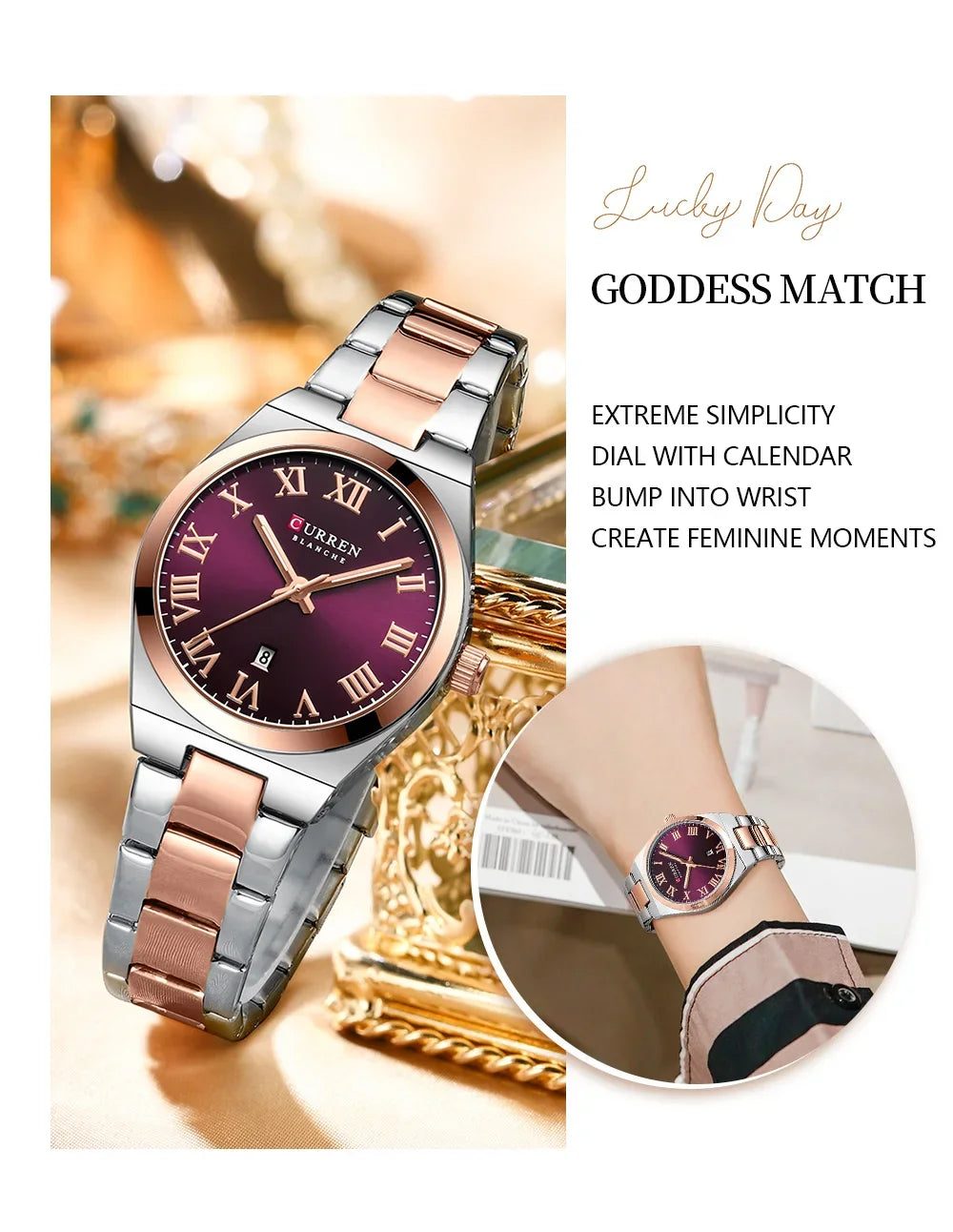 Women Stainless Steel Watch - Waterproof Analog Bracelet With Date Display