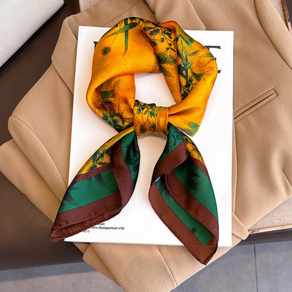 Luxury Silk Satin Scarf for Women - Printed Shawl Bandana 70x70cm