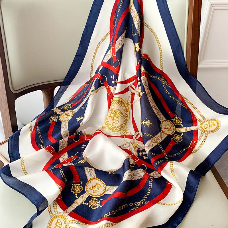 Luxury Silk Satin Scarf for Women - Printed Shawl Bandana 70x70cm