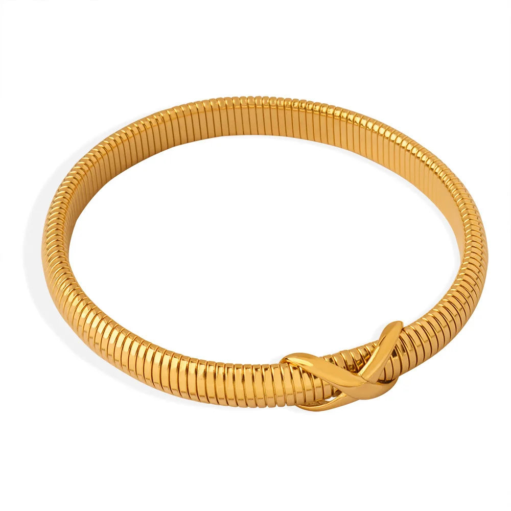 Titanium Steel Gold-plated Retro Personality Line Crossing Knot Design Snake Bone Chain Bracelet