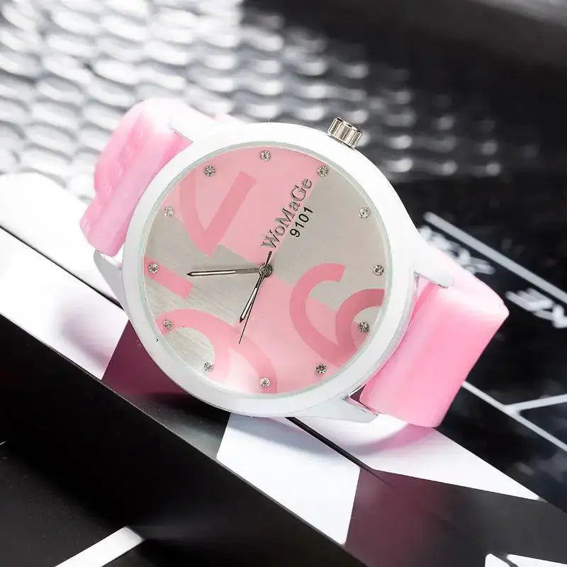 Womage Watch Women Green Watches Fashion Big Number Quartz Wristwatches Women Ladies Gilrs Silicone Sports Watches reloj mujer by Adornity