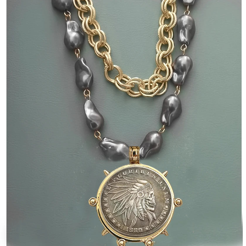 Coin Pendant Necklace - Large British Penny Collectibles Charm With Figaro Chain